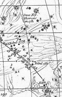 Messier's star chart showing all 16 Messier objects